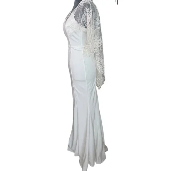 Lulus White Lace Overlay Bridal Gown With V-Back & Flutter Sleeves - Picture 8 of 10